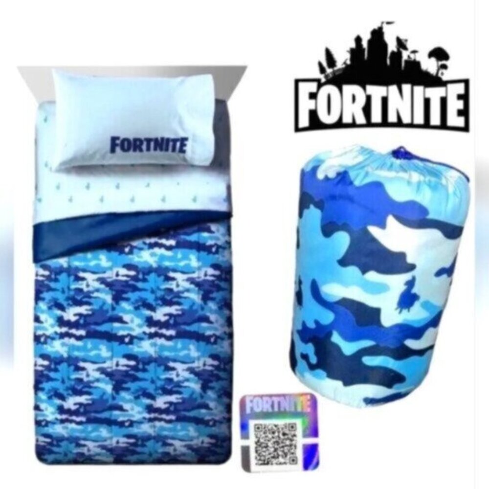FORTNITE Loot Llama Blue White CAMO Bed IN Bag Comforter Set